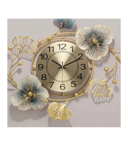 Modern 3D Metal Ginkgo Leaf Design Wall Clocks